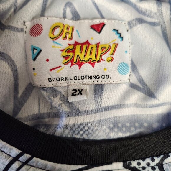 OH SNAP!  Men's 2XL Drill Clothing Co Comic Pop Art T-Shirt Stretch Black White - Picture 3 of 5